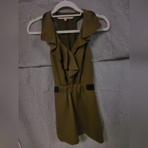 Fit N Flare Army Green Silky Mini Dress By Rachel Roy